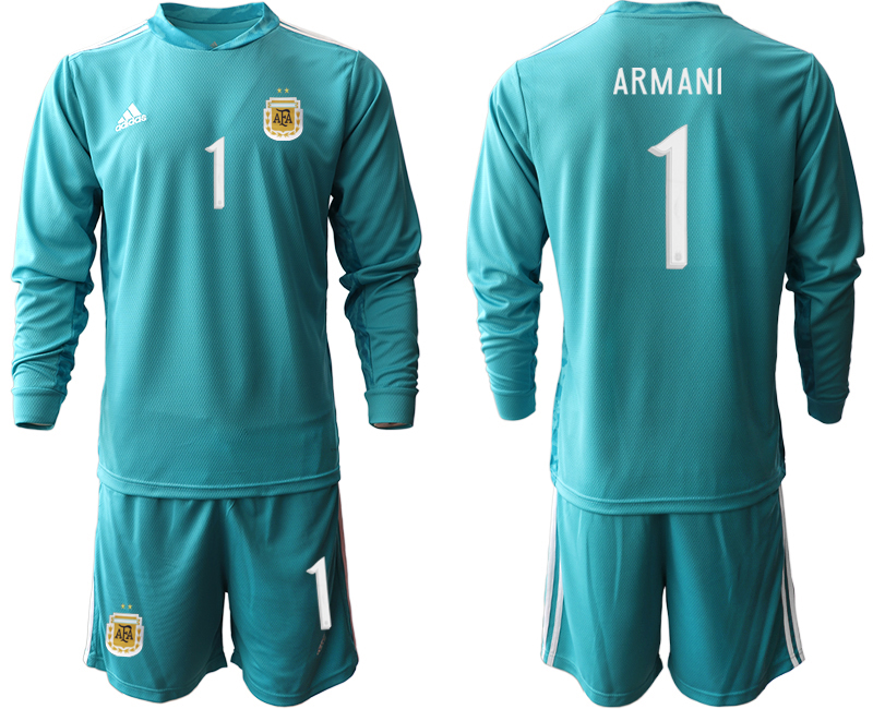 Men 2020-2021 Season National team Argentina goalkeeper Long sleeve blue #1 Soccer Jersey